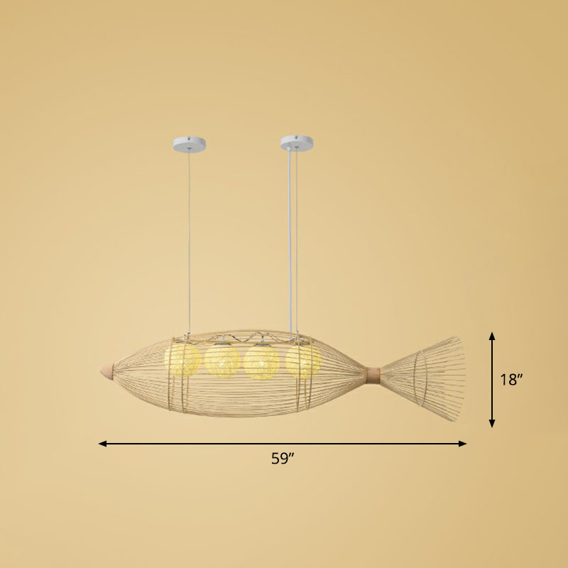 Modern Fish Chandelier Pendant Light: Bamboo Tea Room Hanging Lamp in Wood