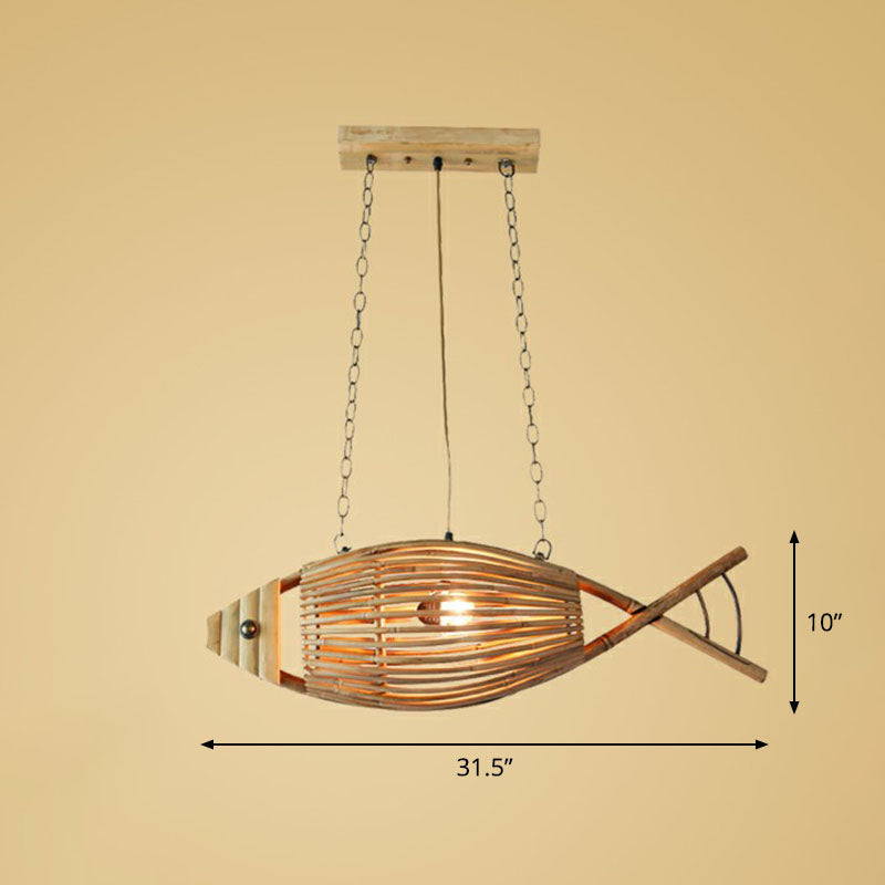 Modern Fish Chandelier Pendant Light: Bamboo Tea Room Hanging Lamp in Wood