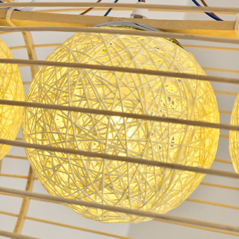 Modern Fish Chandelier Pendant Light: Bamboo Tea Room Hanging Lamp in Wood