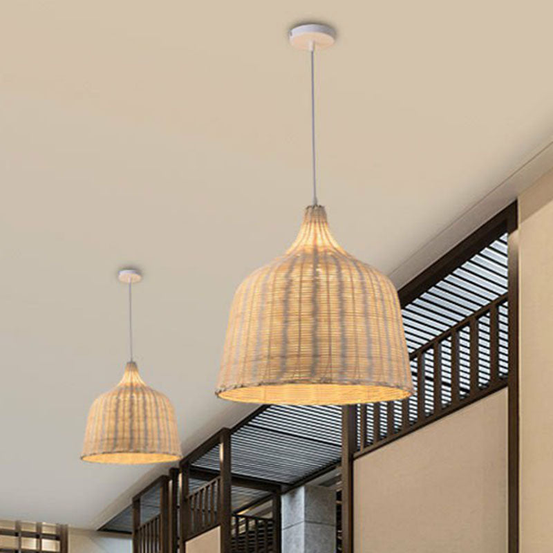 1-Light Bamboo Suspension Pendant Light: Simplicity & Elegance for Restaurants