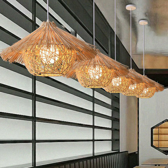 1-Light Bamboo Suspension Pendant Light: Simplicity & Elegance for Restaurants