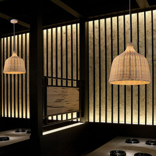 1-Light Bamboo Suspension Pendant Light: Simplicity & Elegance for Restaurants