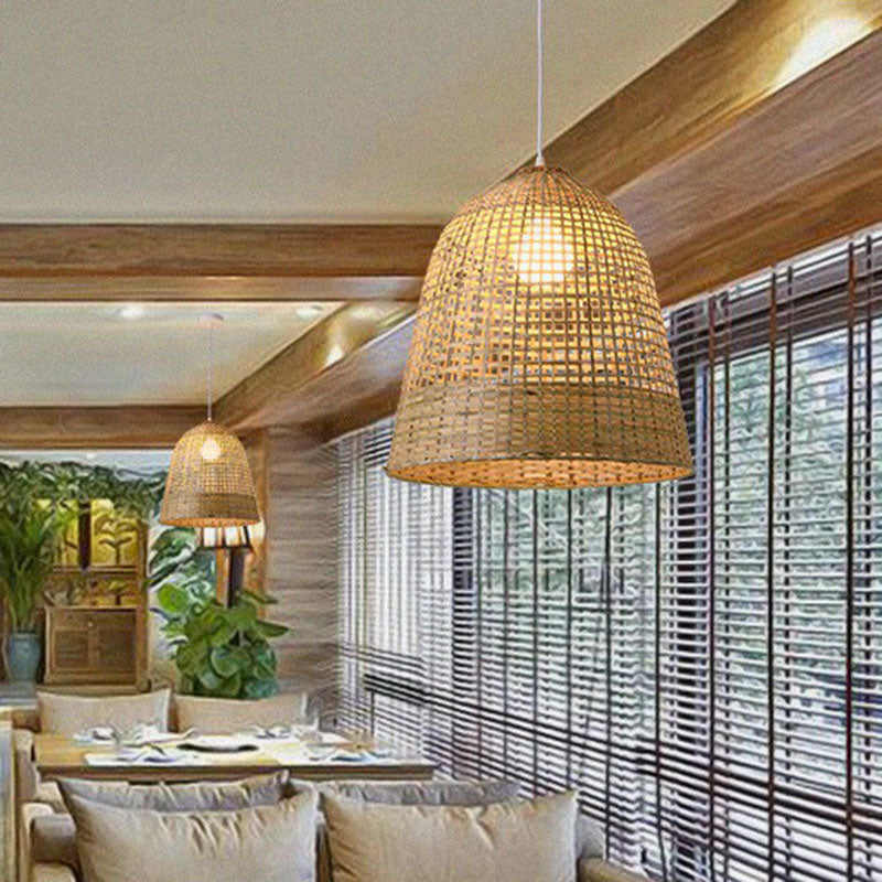 1-Light Bamboo Suspension Pendant Light: Simplicity & Elegance for Restaurants