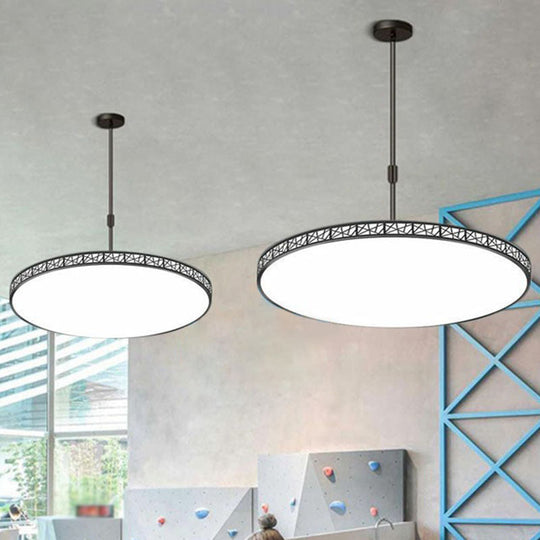 Modern Metallic LED Chandelier: Hollow-Carved Suspension Light for Conference Room