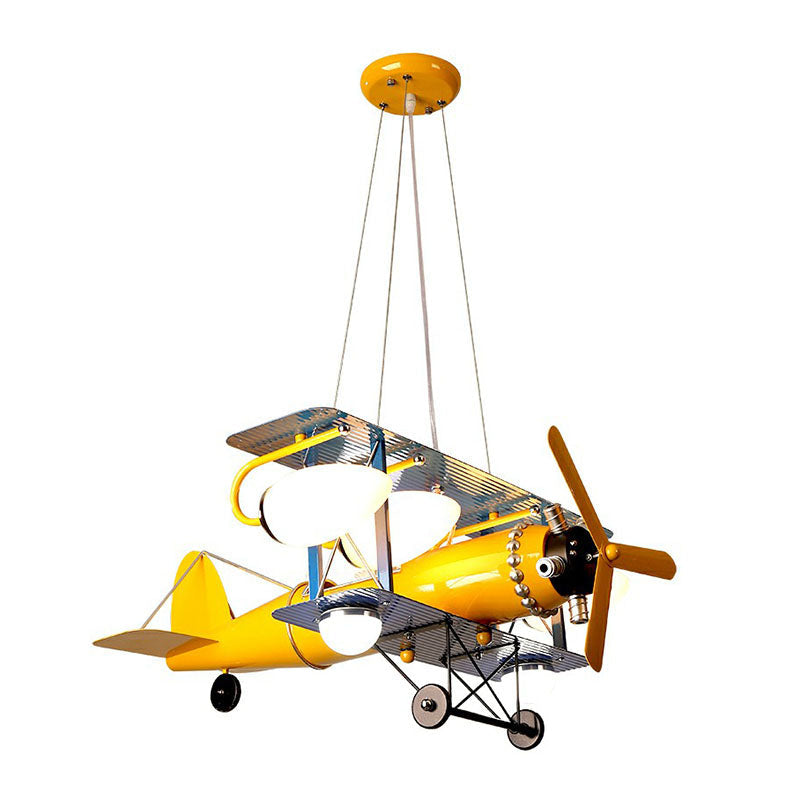Yellow Cartoon LED Ceiling Light: Jet-Shaped Child Room Chandelier Pendant with Metallic Finish