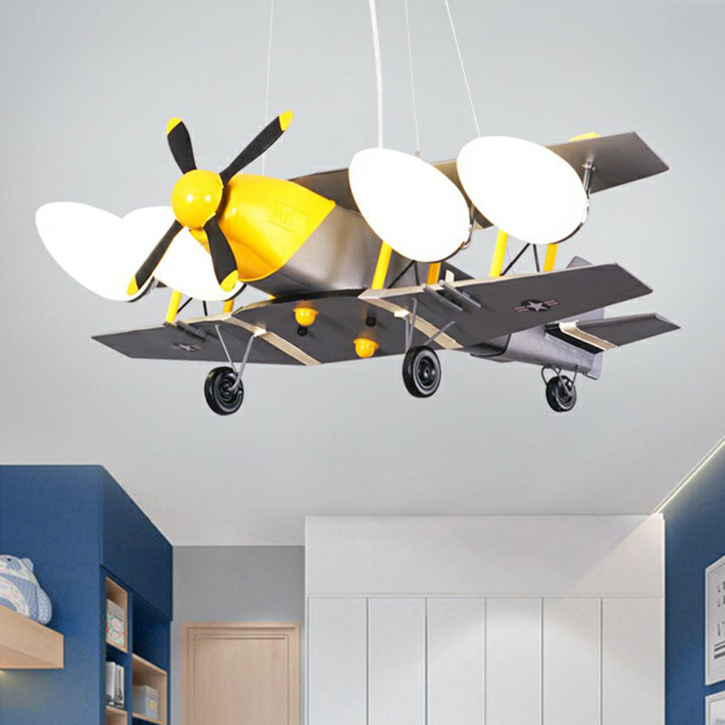 Children's Jet Shape Metallic LED Suspension Lighting - Grey Chandelier for Child's Room