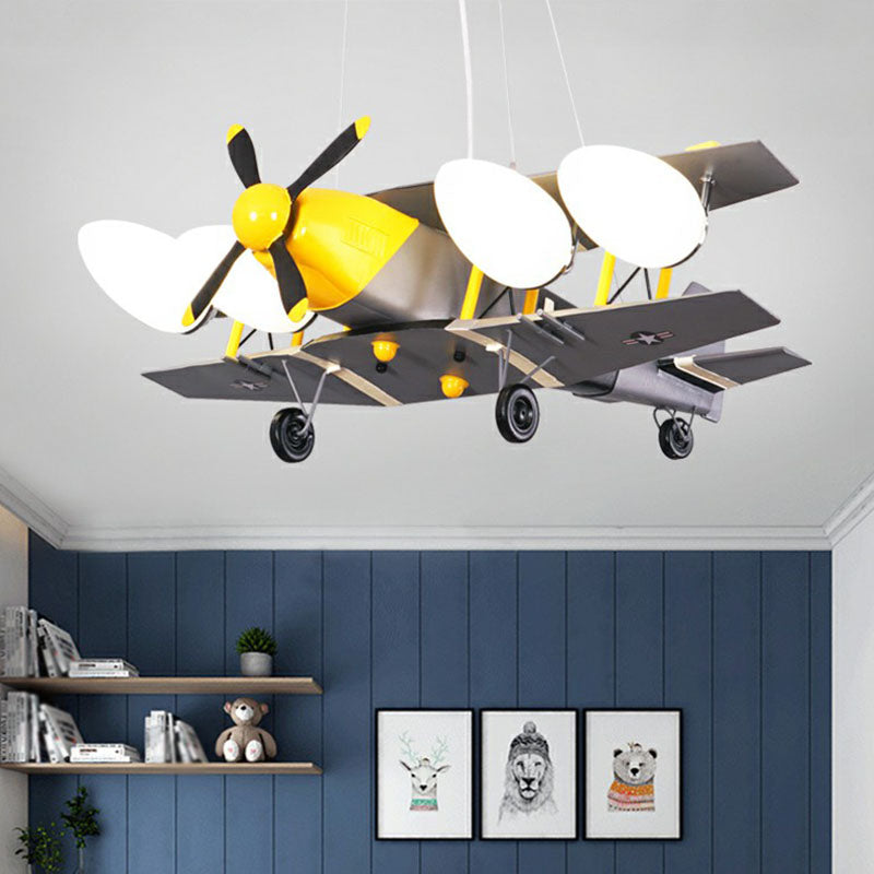 Children's Jet Shape Metallic LED Suspension Lighting - Grey Chandelier for Child's Room