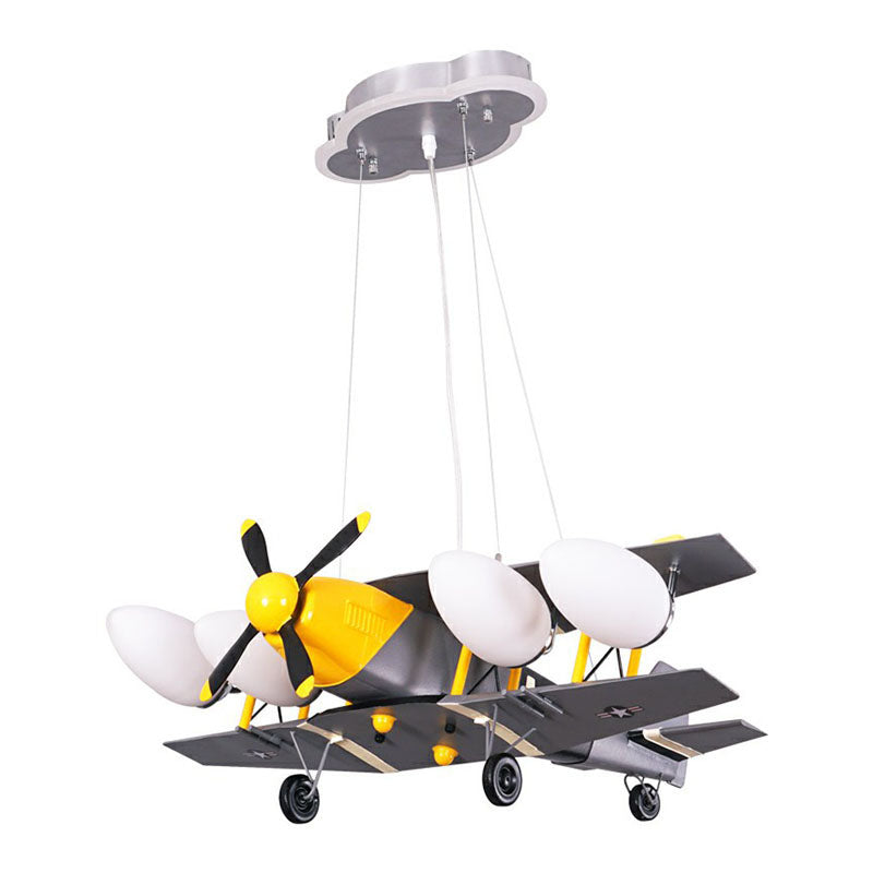 Children's Jet Shape Metallic LED Suspension Lighting - Grey Chandelier for Child's Room