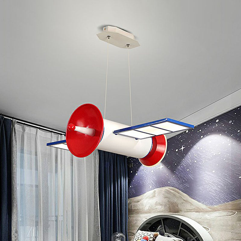 Red LED Satellite Ceiling Light for Children's Bedroom - Space-themed Acrylic Chandelier
