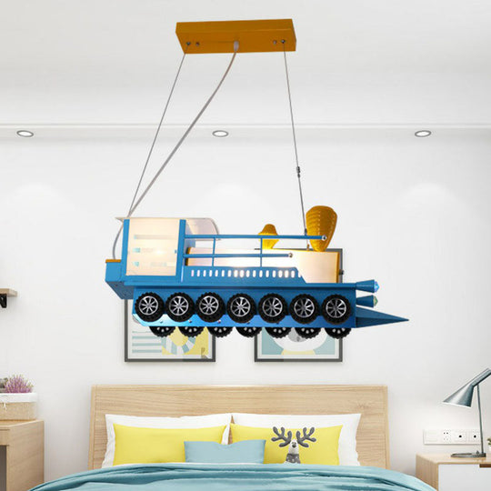 Contemporary Blue LED Train Shape Chandelier: Nursery Hanging Light