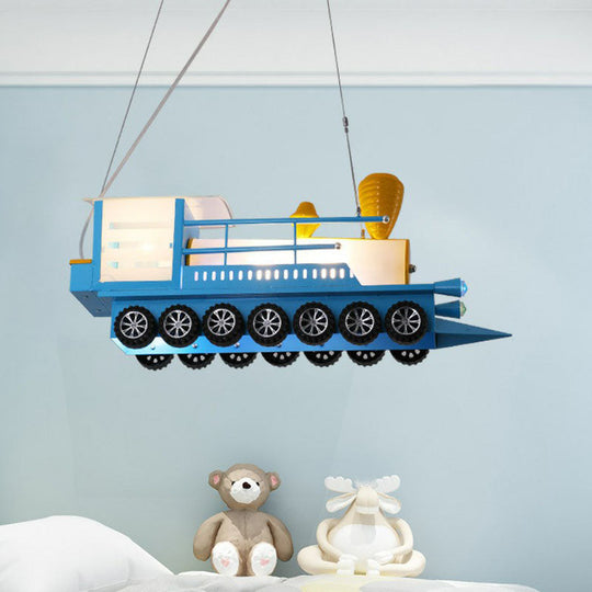 Contemporary Blue LED Train Shape Chandelier: Nursery Hanging Light