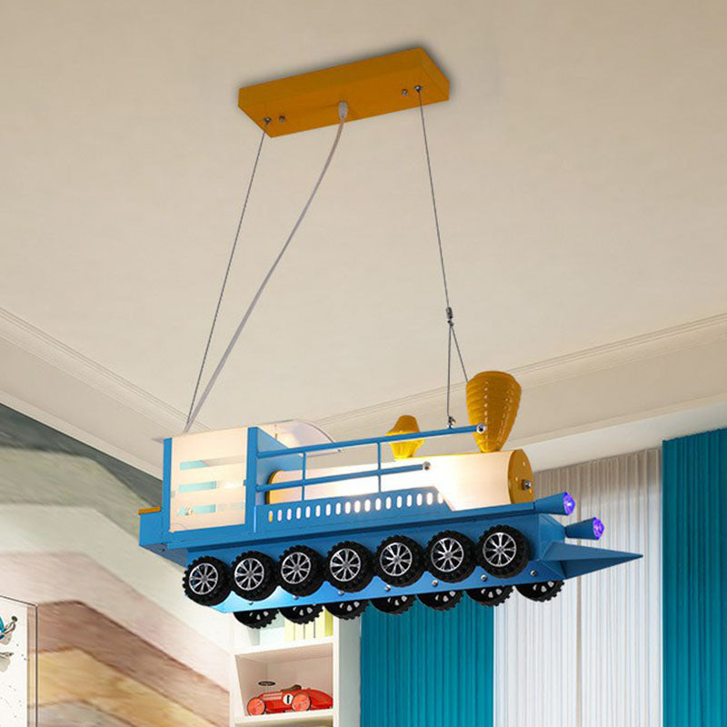 Contemporary Blue LED Train Shape Chandelier: Nursery Hanging Light