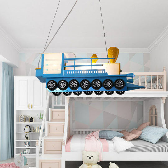 Contemporary Blue LED Train Shape Chandelier: Nursery Hanging Light