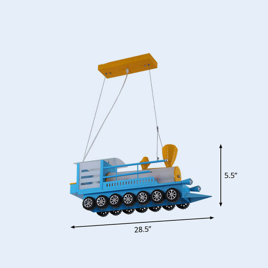 Contemporary Blue LED Train Shape Chandelier: Nursery Hanging Light
