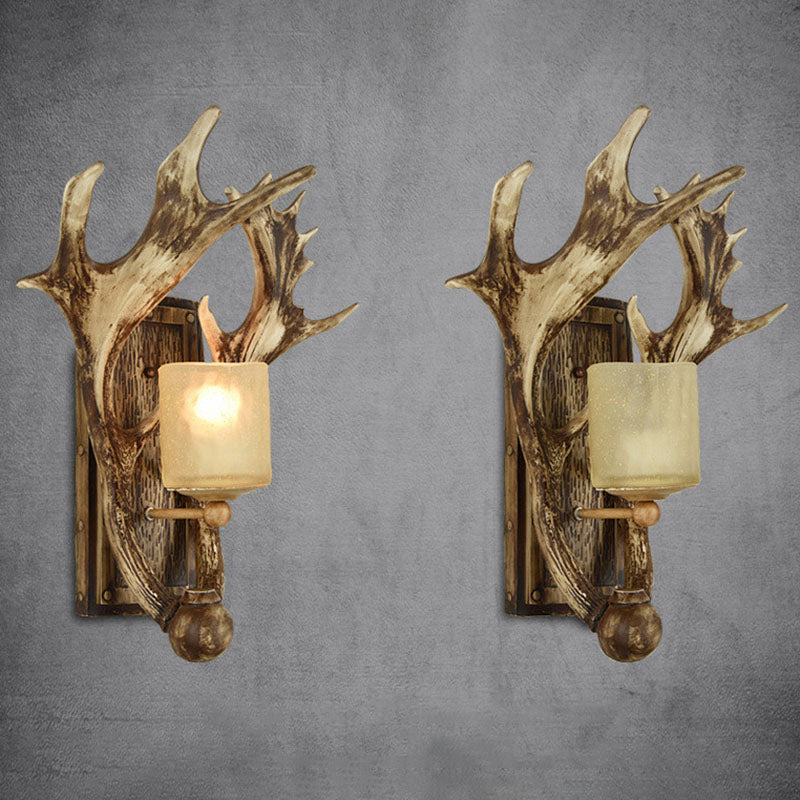 Vintage Deer Horn Resin Wall Mounted Lamp in Brown - Single-Bulb Wall Light Fixture for Corridor