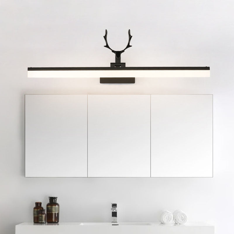 Rustic LED Wall Sconce Light: Metallic Vanity Lighting with Antler Decor