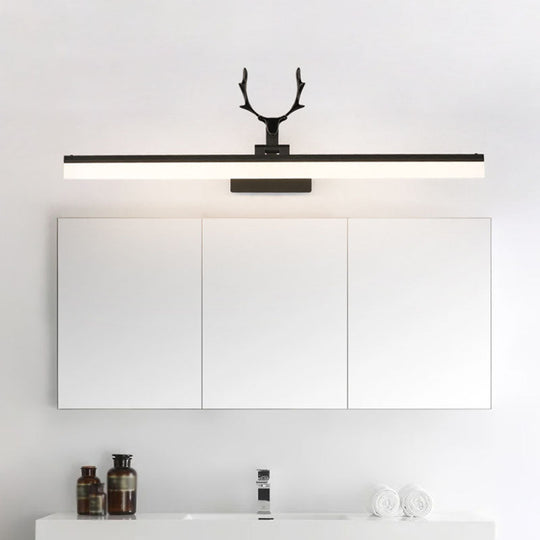 Rustic LED Wall Sconce Light: Metallic Vanity Lighting with Antler Decor