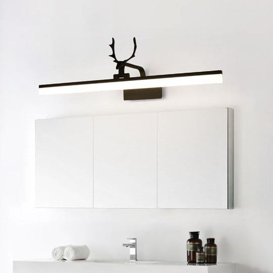 Rustic LED Wall Sconce Light: Metallic Vanity Lighting with Antler Decor
