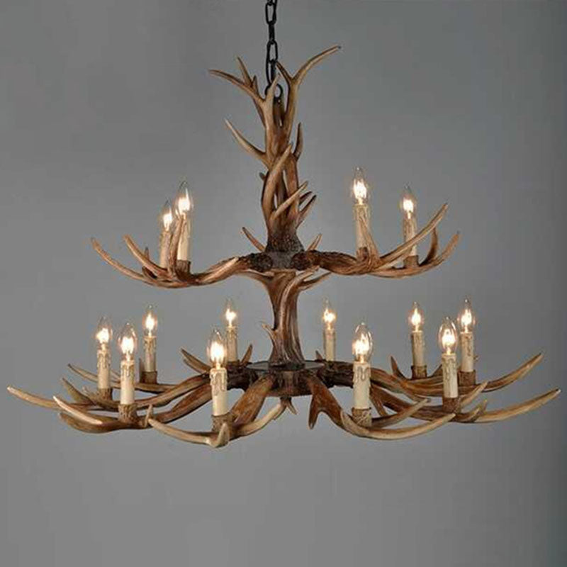 Traditional Antler Ceiling Lighting Resin Chandelier Light Fixture in Brown for Living Room