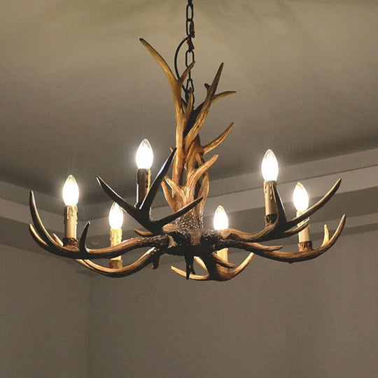 Traditional Antler Resin Chandelier – Rustic Brown Ceiling Light Fixture
