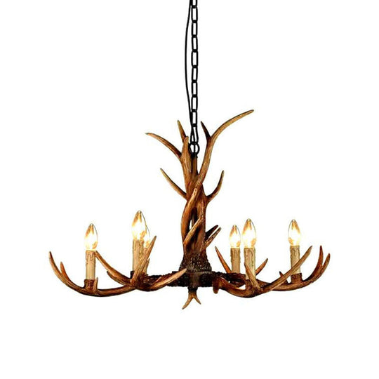 Traditional Antler Ceiling Lighting Resin Chandelier Light Fixture in Brown for Living Room