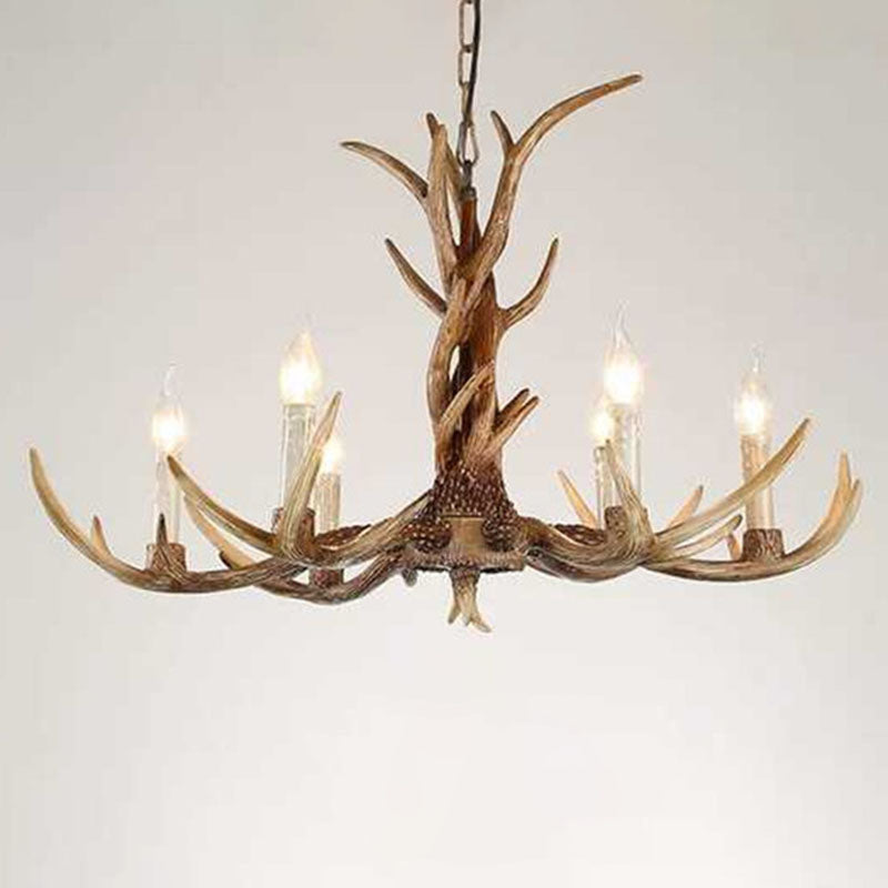 Traditional Antler Ceiling Lighting Resin Chandelier Light Fixture in Brown for Living Room