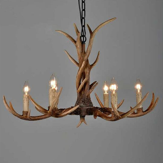 Traditional Antler Ceiling Lighting Resin Chandelier Light Fixture in Brown for Living Room