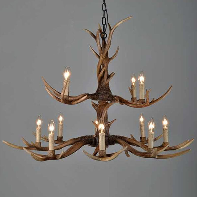 Traditional Antler Resin Chandelier – Rustic Brown Ceiling Light Fixture