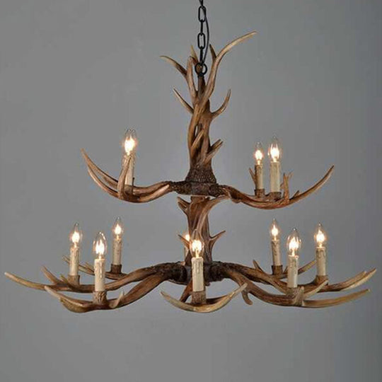 Traditional Antler Resin Chandelier – Rustic Brown Ceiling Light Fixture