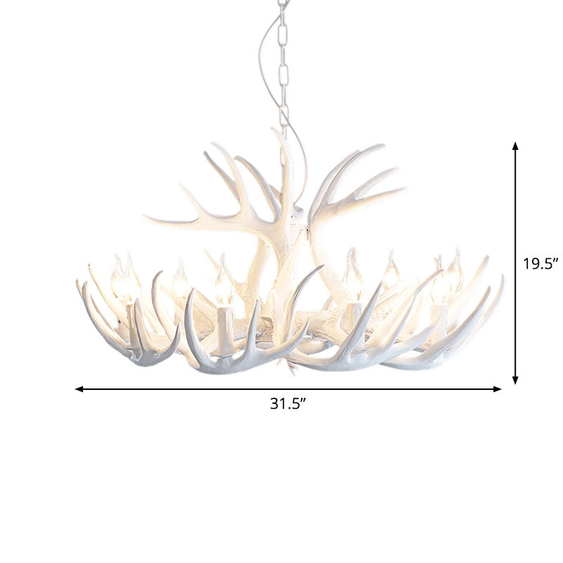 Retro-style White Resin Antler Chandelier Pendant Light for Living Room