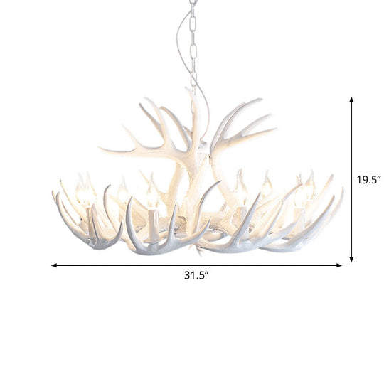Retro-style White Resin Antler Chandelier Pendant Light for Living Room