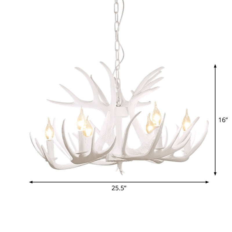 Retro-style White Resin Antler Chandelier Pendant Light for Living Room