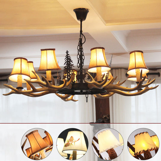 Traditional Resin Antler Chandelier – Brown Ceiling Light with Down Shades