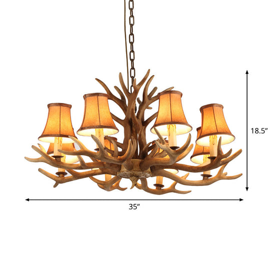 Traditional Resin Antler Chandelier – Brown Ceiling Light with Down Shades