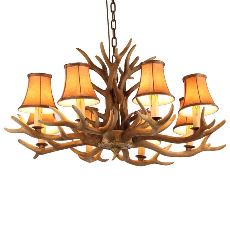 Traditional Resin Antler Chandelier – Brown Ceiling Light with Down Shades