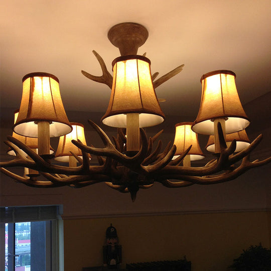 Traditional Resin Antler Chandelier – Brown Ceiling Light with Down Shades