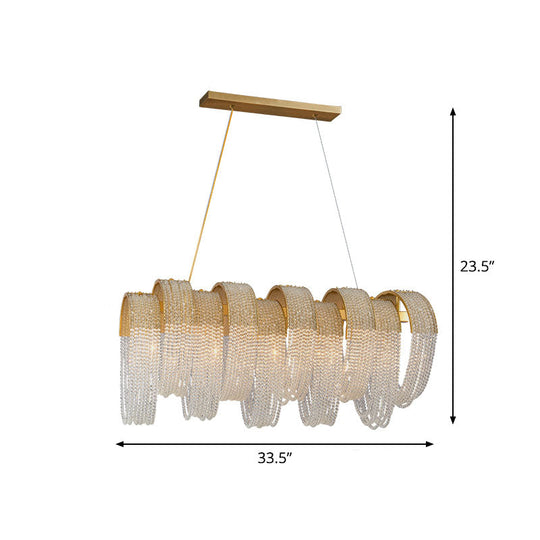 Gold Fringed Crystal Pendant Light – Contemporary Dining Room Fixture