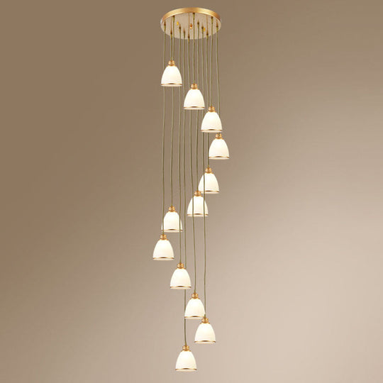 Simplicity Multi-Light Pendant | Cream Glass Spiral Bell Shade | Staircase Hanging Light