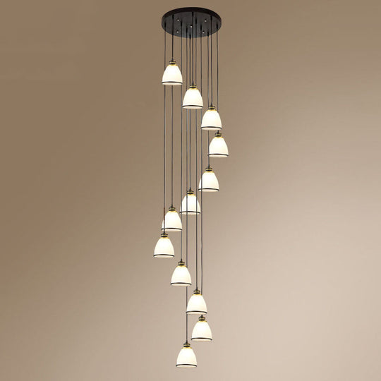 Simplicity Multi-Light Pendant | Cream Glass Spiral Bell Shade | Staircase Hanging Light