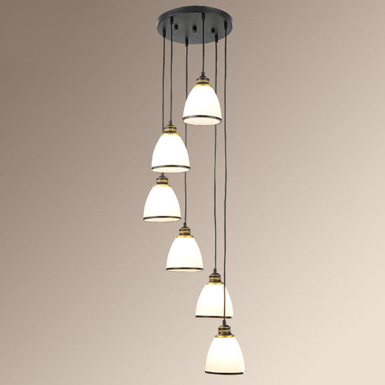 Simplicity Multi-Light Pendant | Cream Glass Spiral Bell Shade | Staircase Hanging Light
