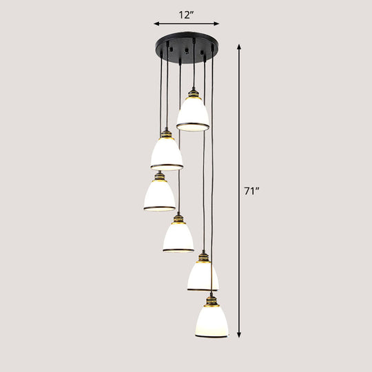 Simplicity Multi-Light Pendant | Cream Glass Spiral Bell Shade | Staircase Hanging Light
