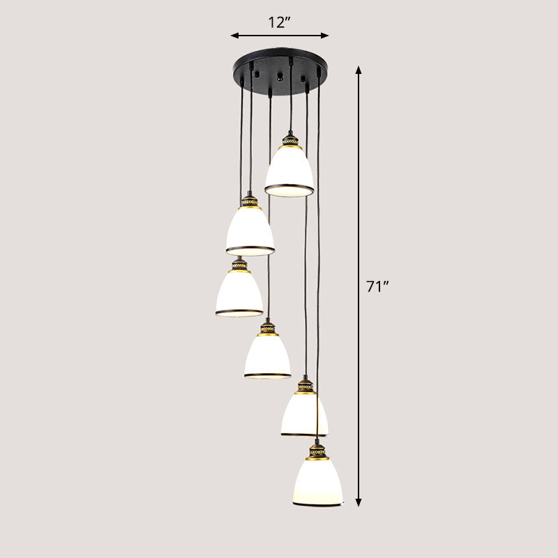 Simplicity Multi-Light Pendant | Cream Glass Spiral Bell Shade | Staircase Hanging Light