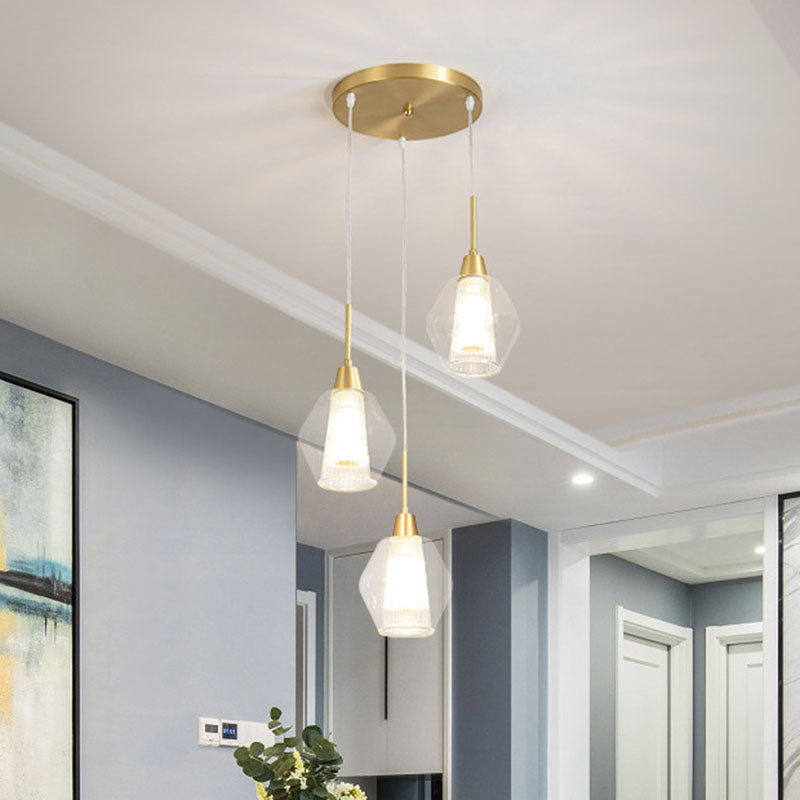 Nordic Style Gold Suspension Multi Ceiling Light with Clear Handblown Glass Shades for Staircase