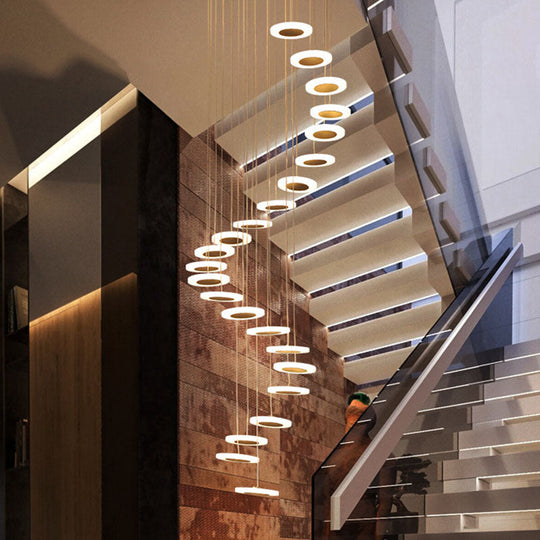 Contemporary Spiral Disc Multi Ceiling Lamp - Staircase Suspension Fixture in White