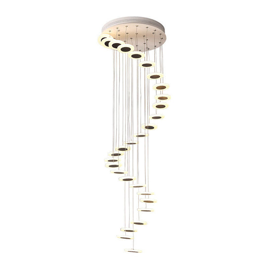 Contemporary Spiral Disc Multi Ceiling Lamp - Staircase Suspension Fixture in White