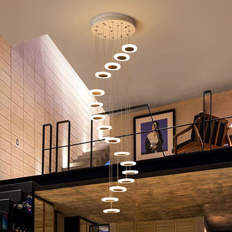 Contemporary Spiral Disc Multi Ceiling Lamp - Staircase Suspension Fixture in White