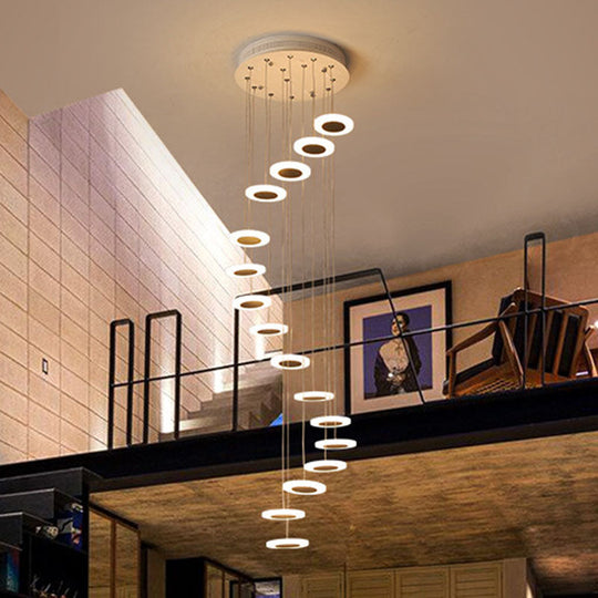 Contemporary Spiral Disc Multi Ceiling Lamp - Staircase Suspension Fixture in White