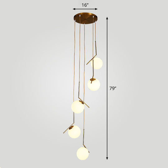 Sleek Opal Glass Globe Spiral Stairwell Pendant Light