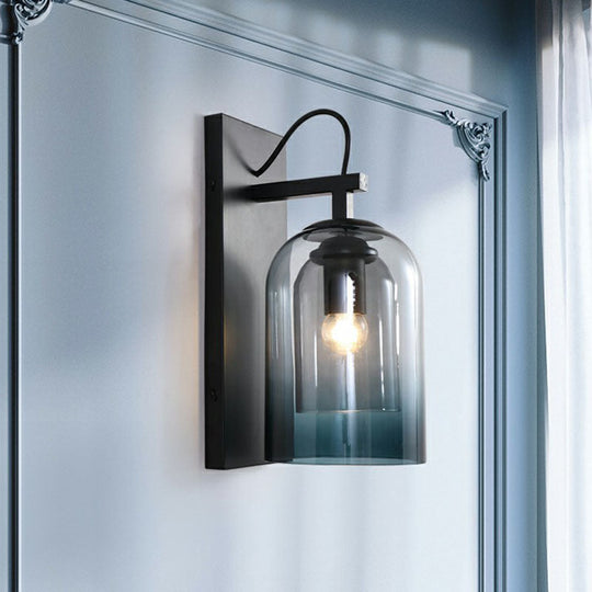Modern Gradient Glass Sconce Lighting Fixture: 2 Shades, Black Wall Mount with 1 Bulb