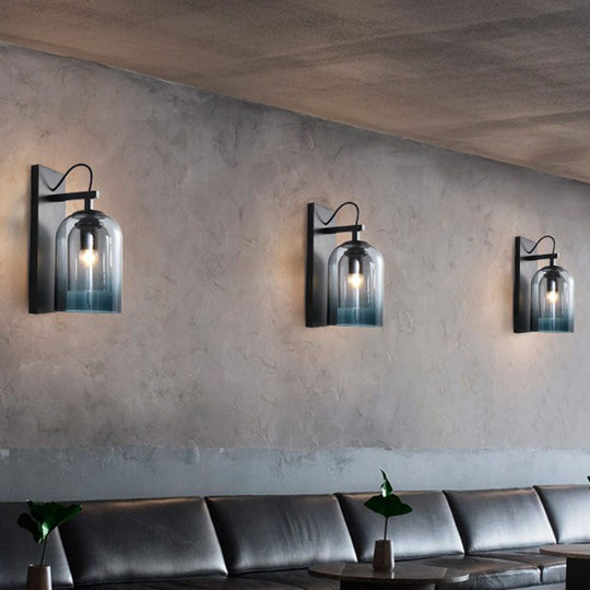 Modern Gradient Glass Sconce Lighting Fixture: 2 Shades, Black Wall Mount with 1 Bulb